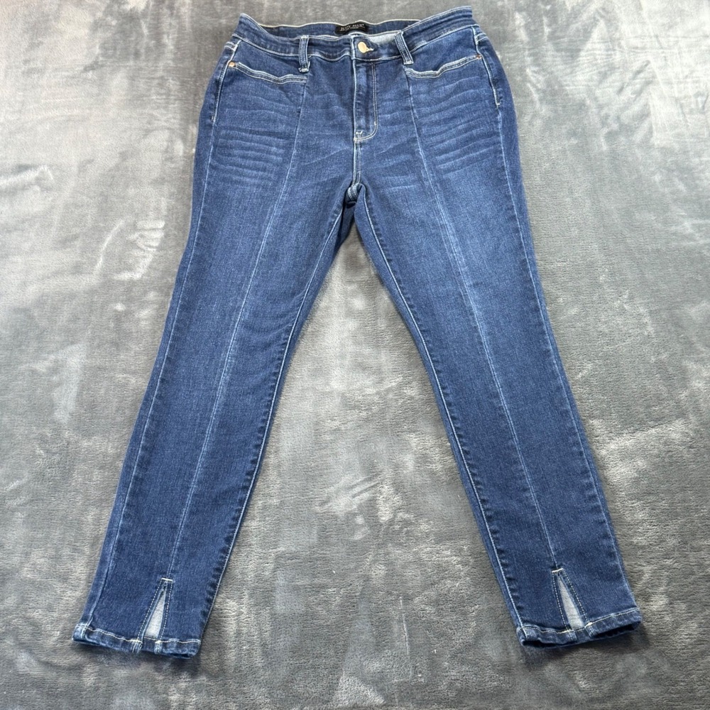 Judy Blue Skinny Fit Jeans Dark Wash Front Seam Split Hem 11/30 Womens High Rise